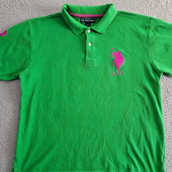 U.S. Polo Assn. Other - U.S. Polo Assn. Polo Shirt Men XL Green Pink Big Logo Short Sleeve Cotton XL
